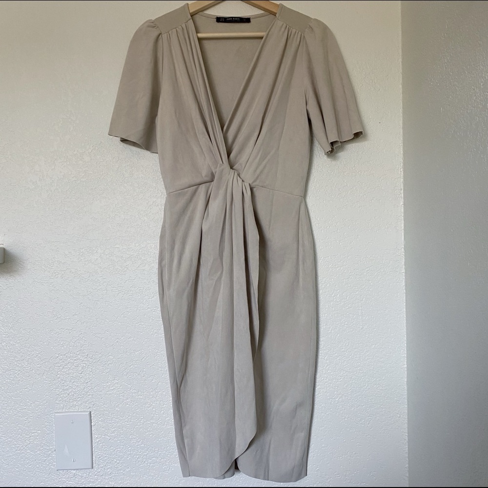 Zara Ivory Faux Suede Knot Dress - Size M